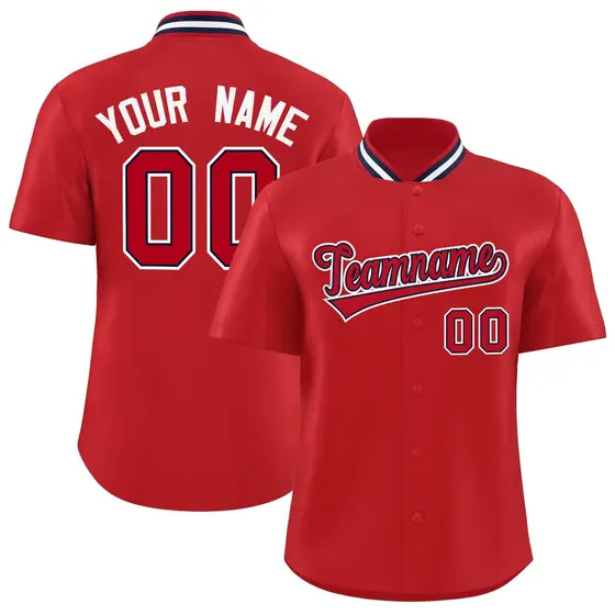 Red Stand Collar Classic Baseball Jersey