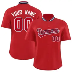 Red Stand Collar Classic Baseball Jersey 1