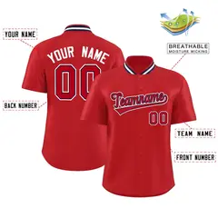 Red Stand Collar Classic Baseball Jersey 2