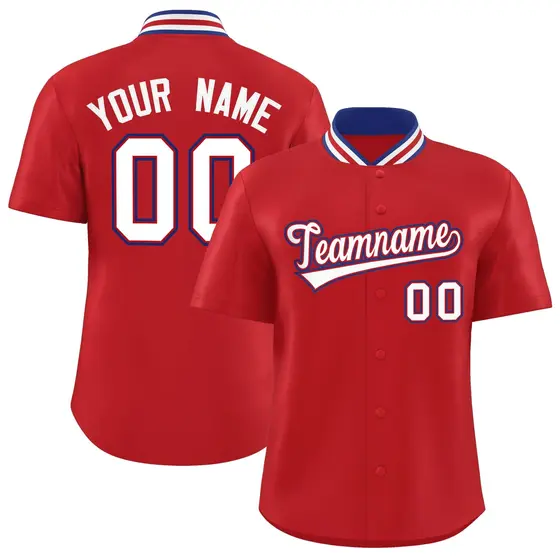 Red Stand Collar Classic Baseball Jersey