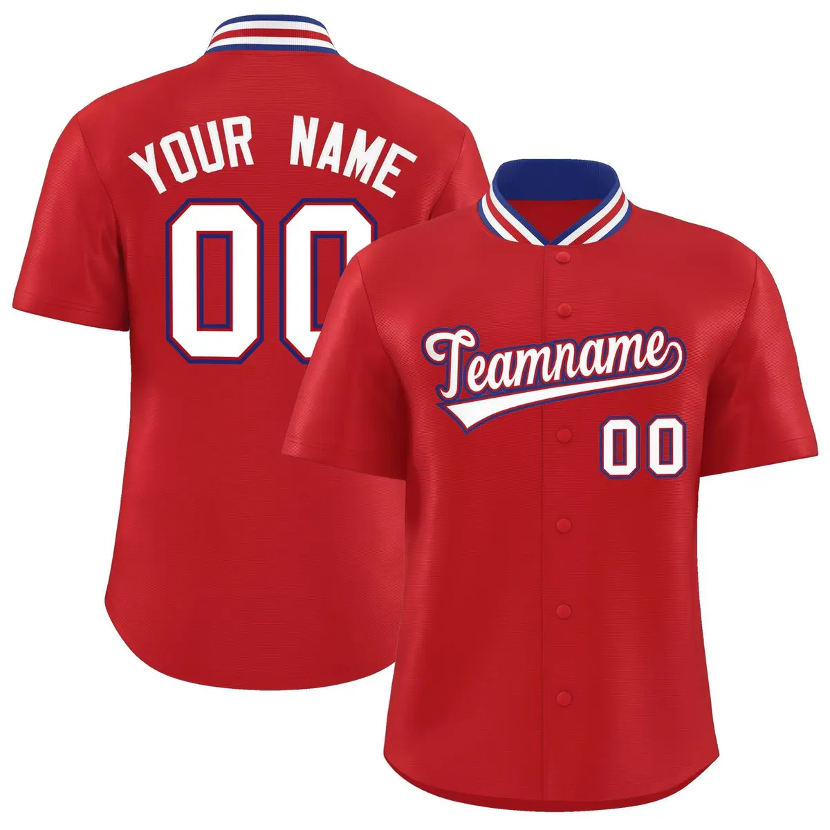 Red Stand Collar Classic Baseball Jersey