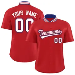 Red Stand Collar Classic Baseball Jersey 1