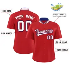 Red Stand Collar Classic Baseball Jersey 2