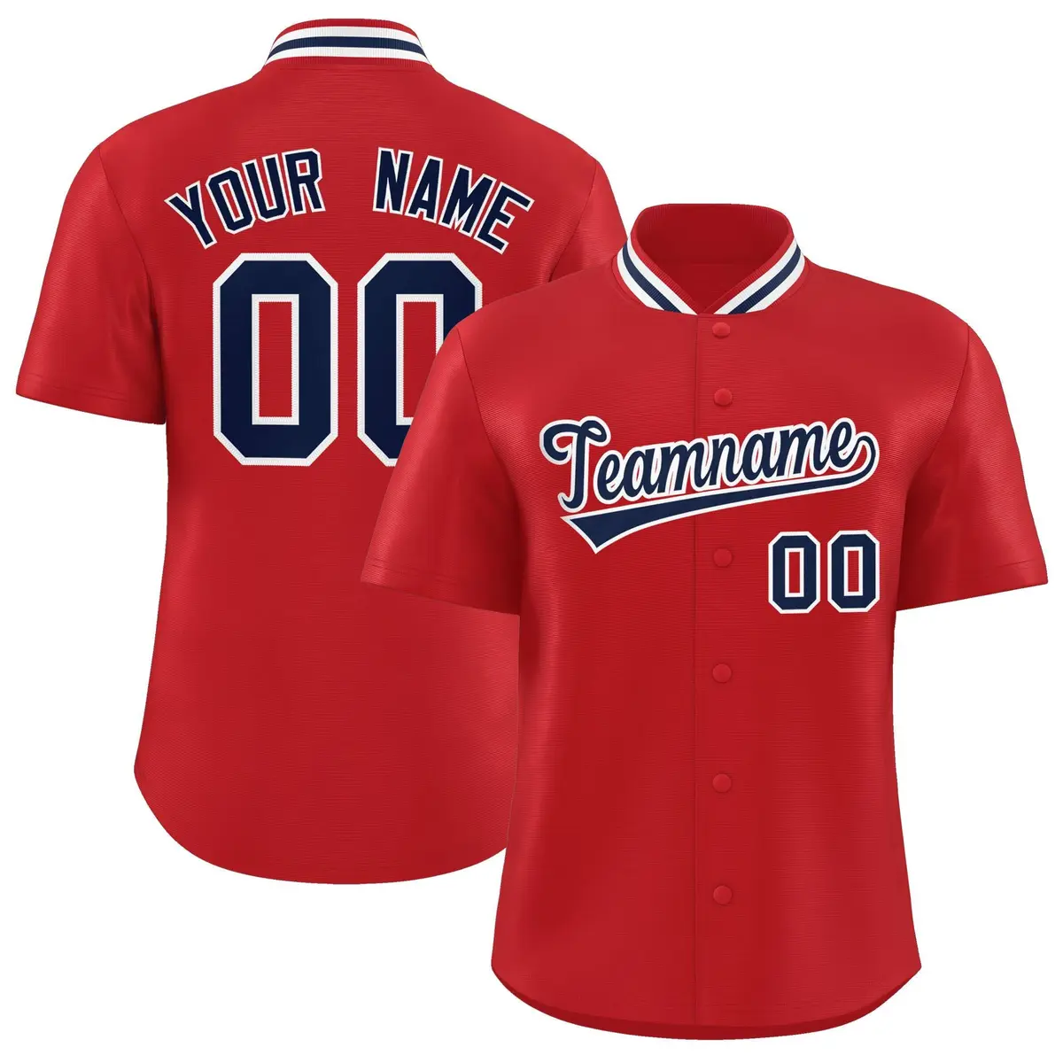 Red Stand Collar Classic Baseball Jersey