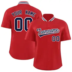 Red Stand Collar Classic Baseball Jersey