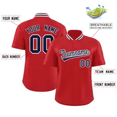 Red Stand Collar Classic Baseball Jersey 2