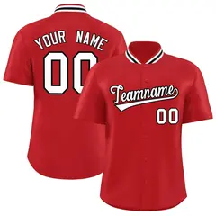 Red Stand Collar Classic Baseball Jersey