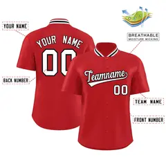 Red Stand Collar Classic Baseball Jersey 2