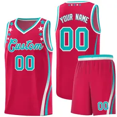 Red Star Pattern Color Block Shoulders Basketball Jersey