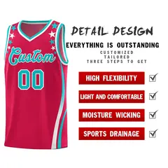 Red Star Pattern Color Block Shoulders Basketball Jersey 2
