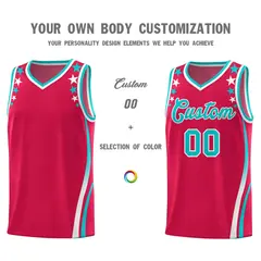 Red Star Pattern Color Block Shoulders Basketball Jersey 3