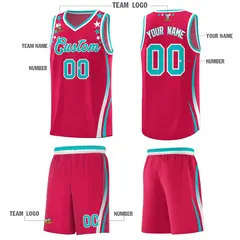 Red Star Pattern Color Block Shoulders Basketball Jersey 5