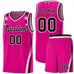 Red Star Pattern Color Block Shoulders Basketball Jersey