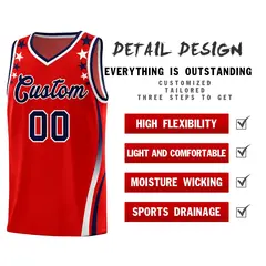 Red Star Pattern Color Block Shoulders Basketball Jersey 2