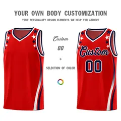 Red Star Pattern Color Block Shoulders Basketball Jersey 3