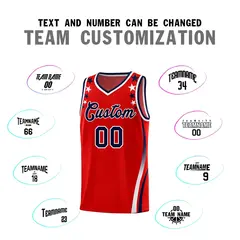 Red Star Pattern Color Block Shoulders Basketball Jersey 4
