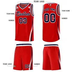 Red Star Pattern Color Block Shoulders Basketball Jersey 5