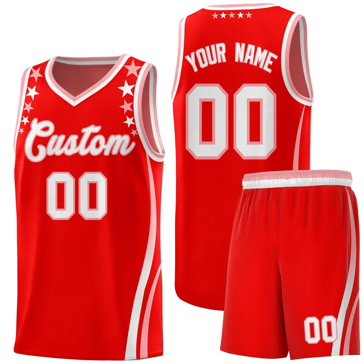 Red Star Pattern Color Block Shoulders Basketball Jersey