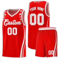 Red Star Pattern Color Block Shoulders Basketball Jersey 1