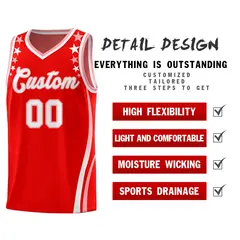 Red Star Pattern Color Block Shoulders Basketball Jersey 2
