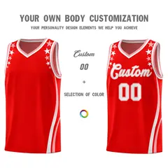 Red Star Pattern Color Block Shoulders Basketball Jersey 3