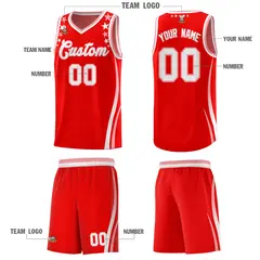 Red Star Pattern Color Block Shoulders Basketball Jersey 5