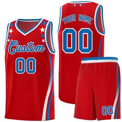 Red Star Pattern Color Block Shoulders Basketball Jersey 1