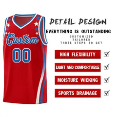 Red Star Pattern Color Block Shoulders Basketball Jersey 2