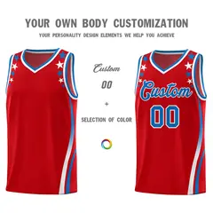 Red Star Pattern Color Block Shoulders Basketball Jersey 3