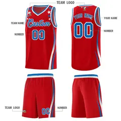 Red Star Pattern Color Block Shoulders Basketball Jersey 5