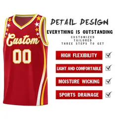Red Star Pattern Color Block Shoulders Basketball Jersey 2