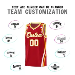 Red Star Pattern Color Block Shoulders Basketball Jersey 4