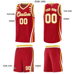 Red Star Pattern Color Block Shoulders Basketball Jersey 5