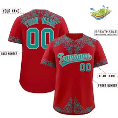 Red Teal Baroque Style Baseball Jersey 2