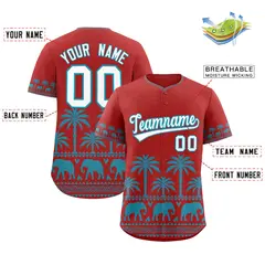 Red Teal Graffiti Pattern Bossinia Style Baseball Jersey 2