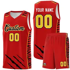 Red Tiger Claw Pattern Sports Uniform Basketball Jersey
