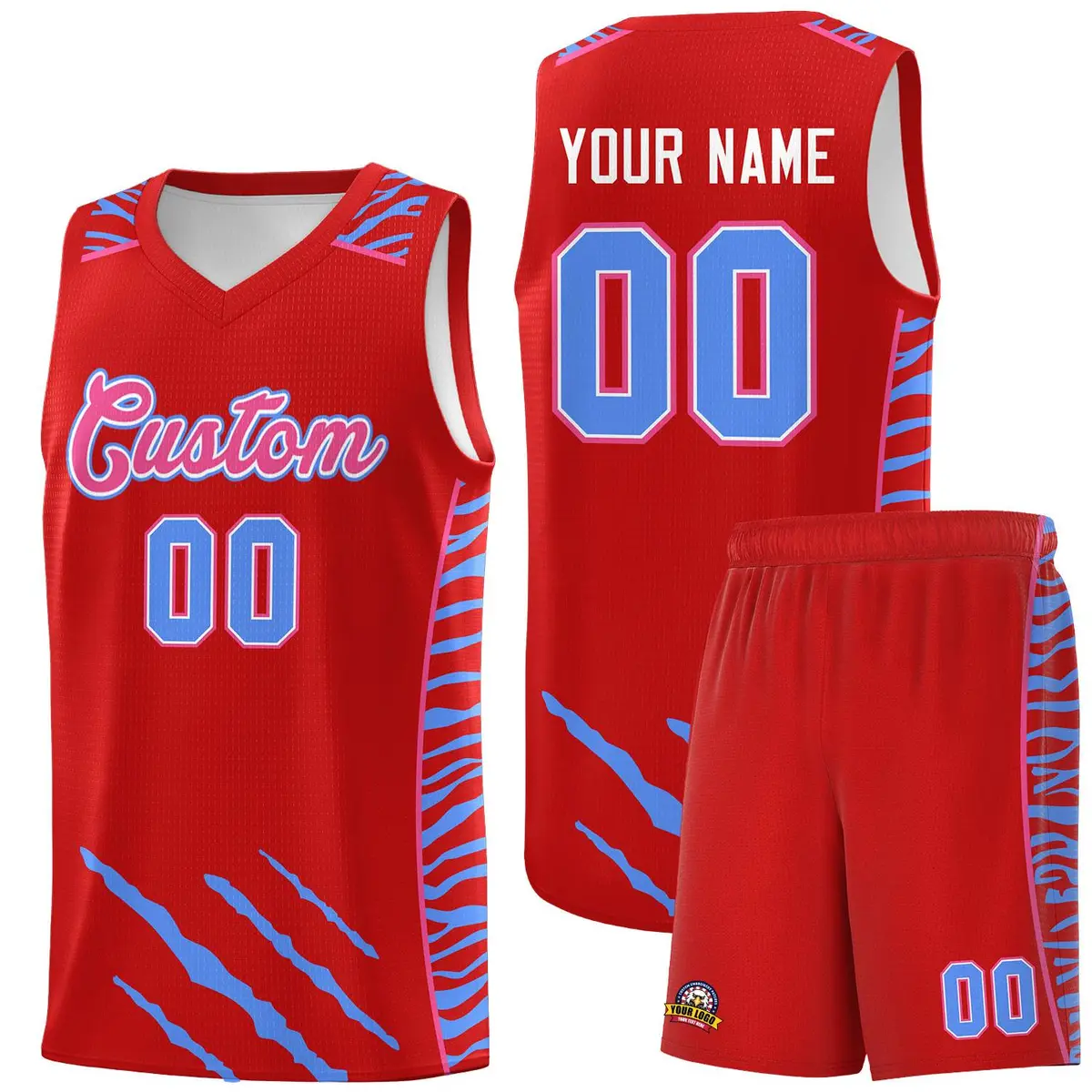 Red Tiger Claw Pattern Sports Uniform Basketball Jersey