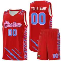 Red Tiger Claw Pattern Sports Uniform Basketball Jersey 1
