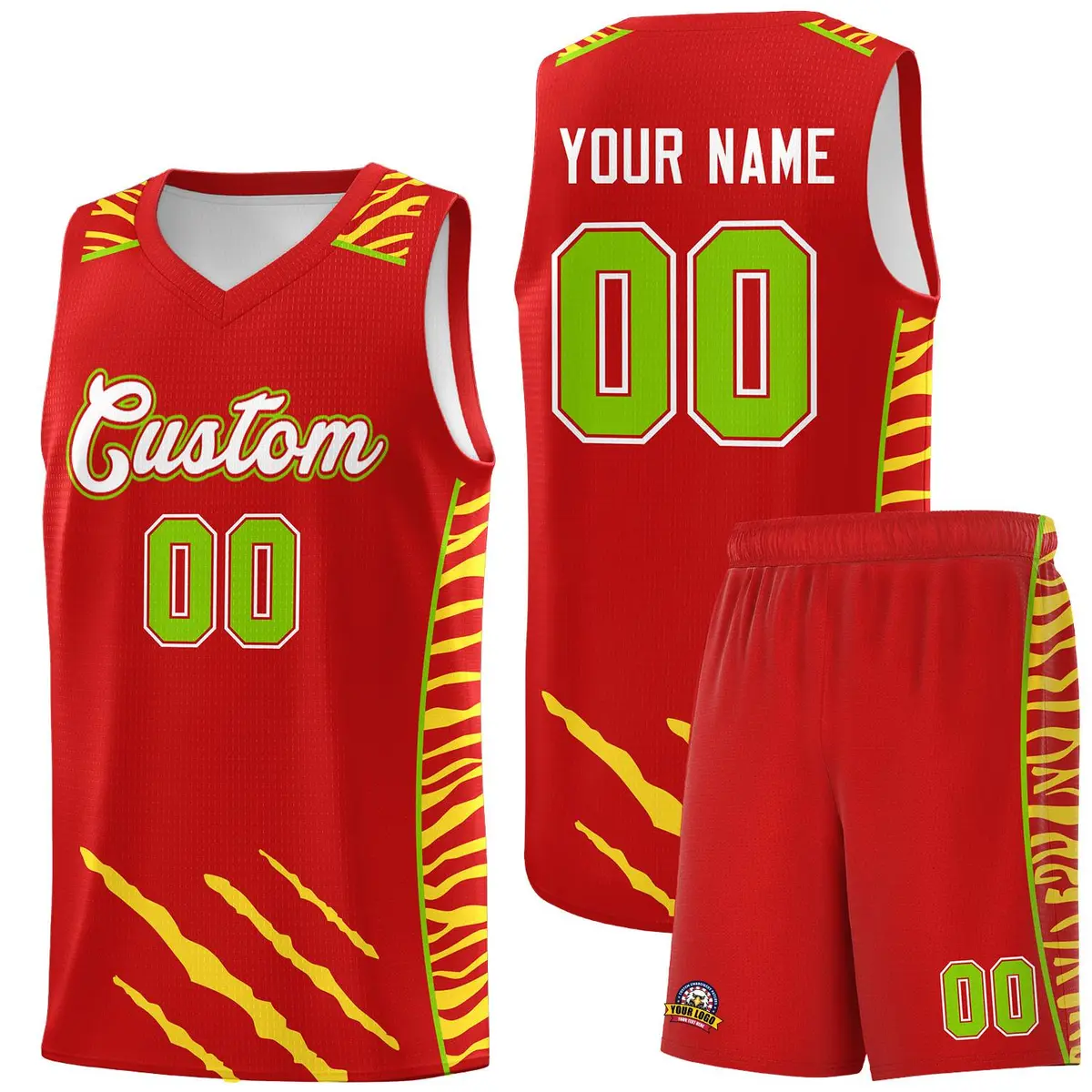 Red Tiger Claw Pattern Sports Uniform Basketball Jersey