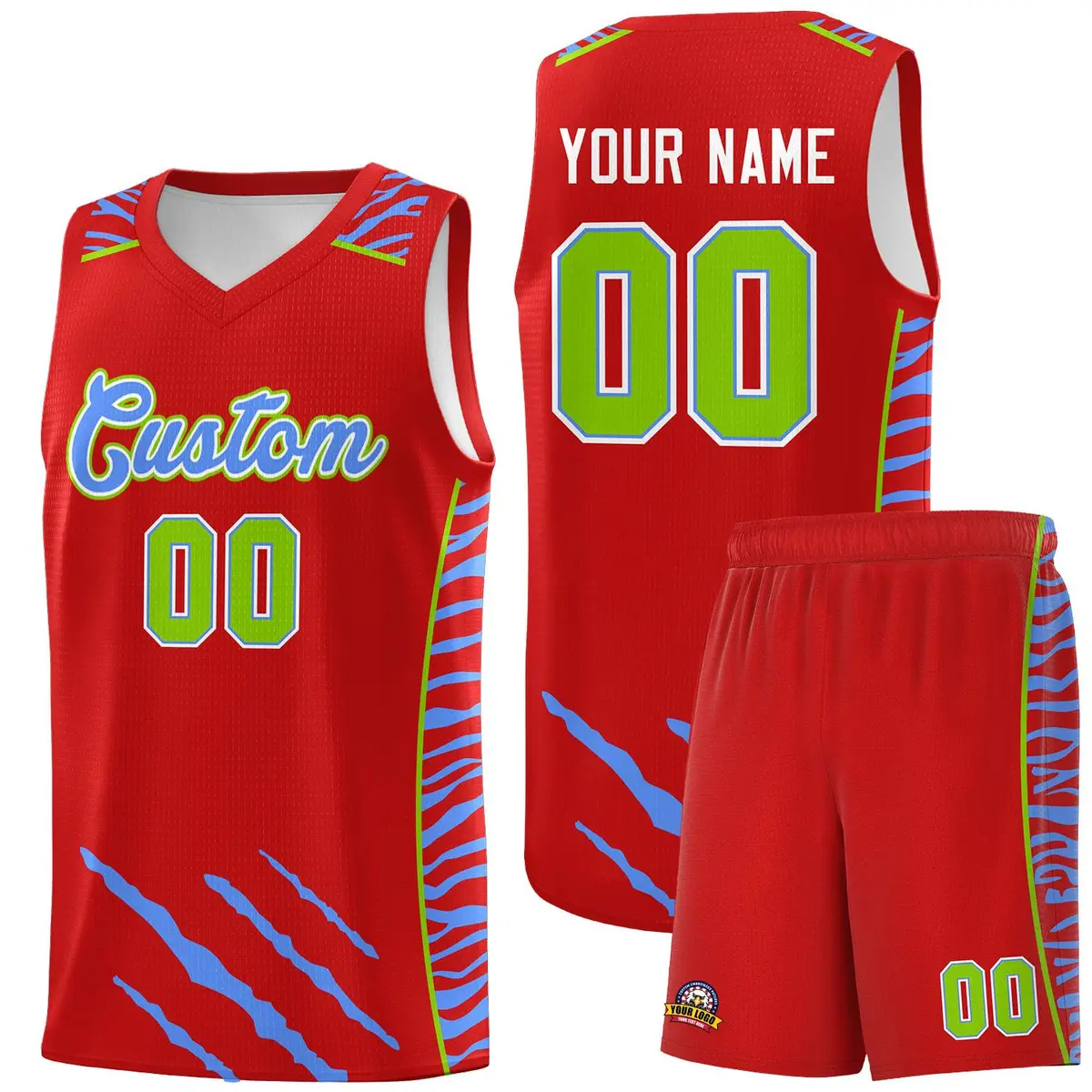 Red Tiger Claw Pattern Sports Uniform Basketball Jersey
