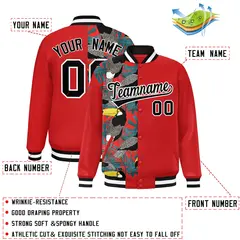Red Two Tone Split Flower Pattern Varsity Letterman Jacket 2