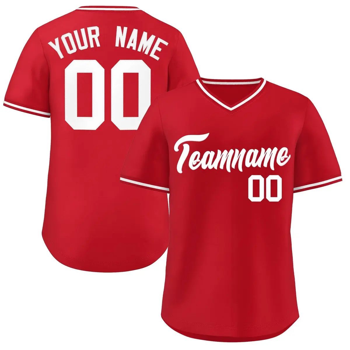 Red V-Neck Pullover Baseball Jersey Classic Style