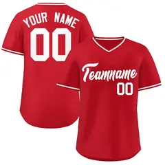 Red V-Neck Pullover Baseball Jersey Classic Style