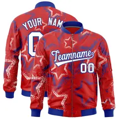 Red Varsity Star Pattern Full-Zip Letterman Bomber Jacket 1