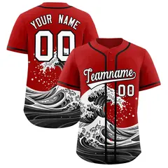 Red Wave Graffiti Pattern Baseball Jersey 1