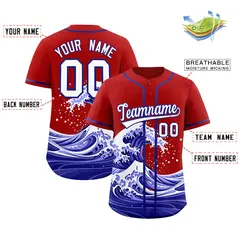 Red Wave Graffiti Pattern Baseball Jersey 2