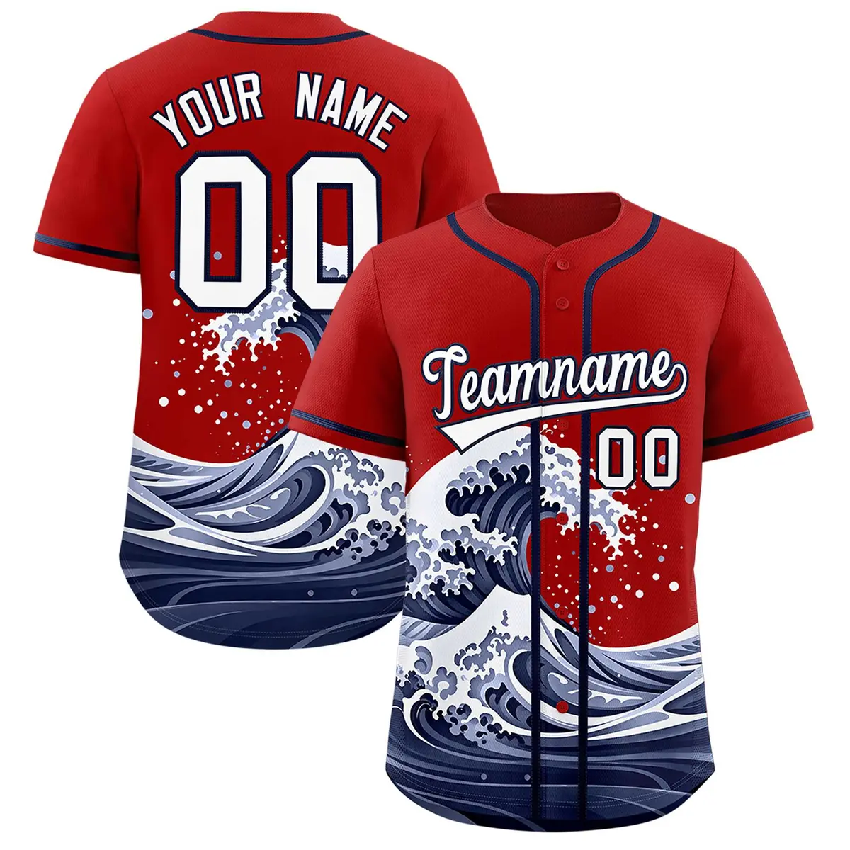 Red Wave Graffiti Pattern Baseball Jersey