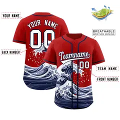 Red Wave Graffiti Pattern Baseball Jersey 2