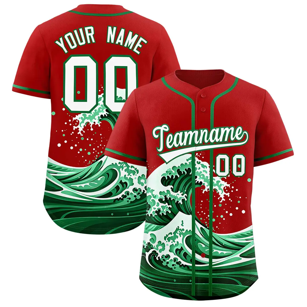 Red Wave Graffiti Pattern Baseball Jersey