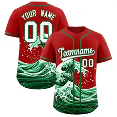 Red Wave Graffiti Pattern Baseball Jersey 1